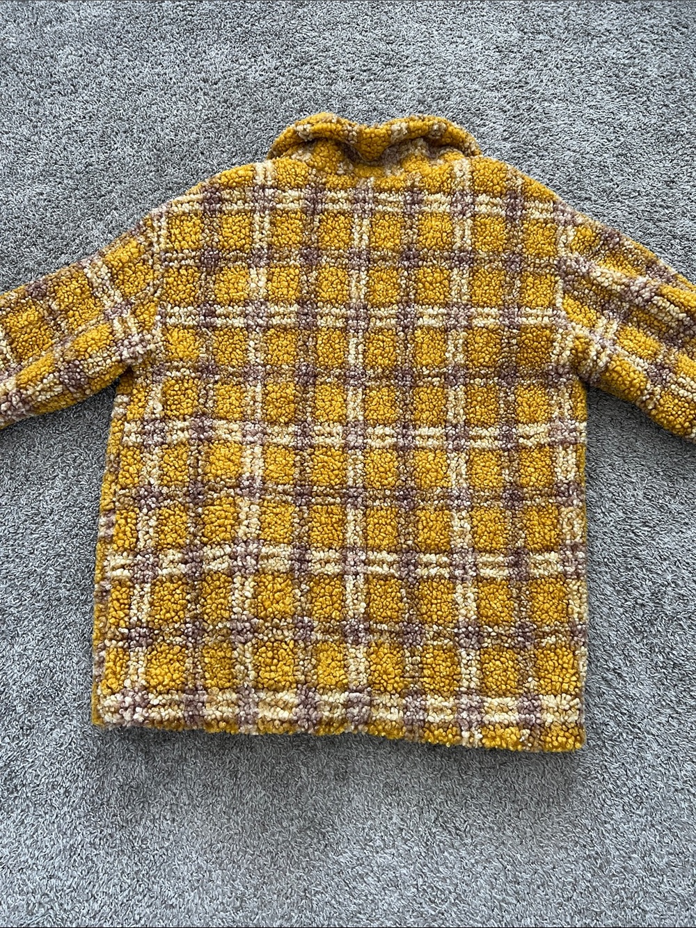 Anthropologie Driftwood Ryan Mustard Plaid Sherpa Shirt Jacket - Size S - Picture 4 of 13